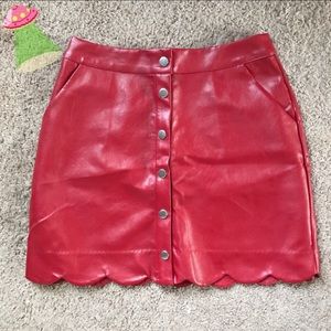 Red Faux Leather Mini Skirt